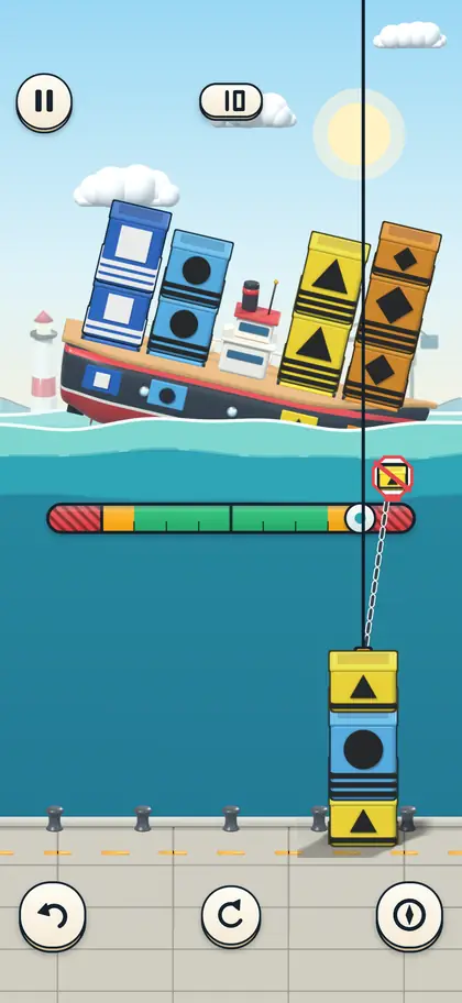 Animation: a crane lifts a crate onto an already overloaded ship, the ship rolls over and sinks, and a rubber duck floats above the wreck.